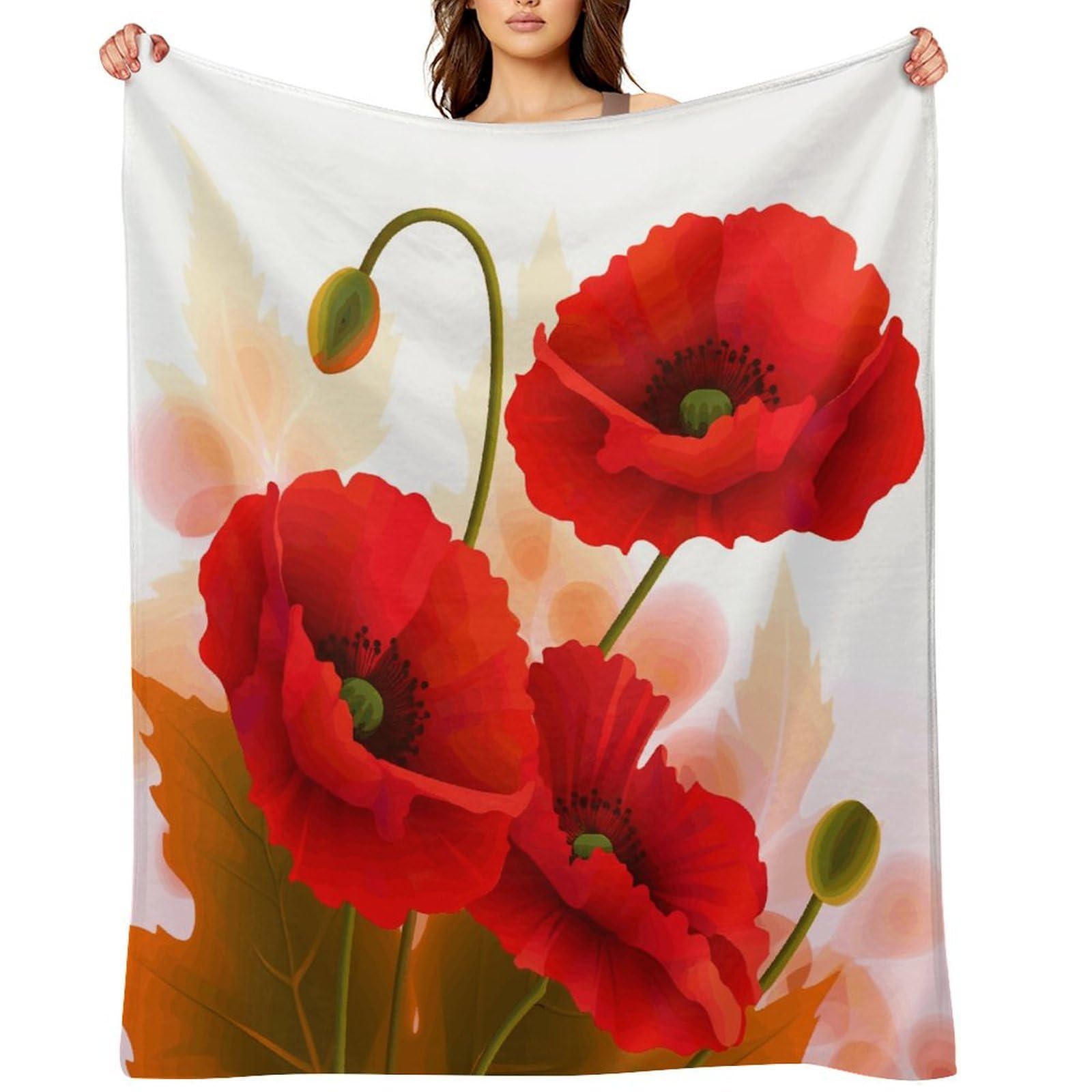 Poppy Flowers Vivid Petals Blankets Large Luxury Flannel Throw Blanket Fashion Thick Blanket for Sofa&Bed Blankets Cozy Ultra-Soft Bath Towel for Men&Women 40"x50"