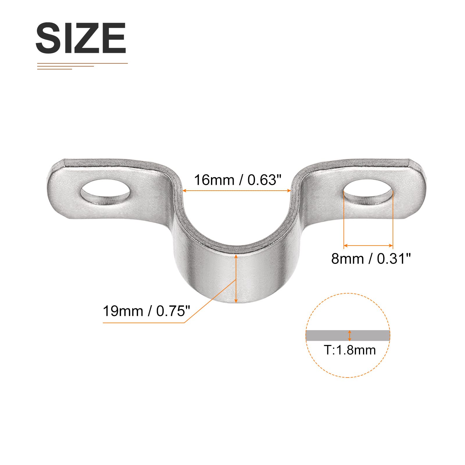 DTGN 19mm(W) Two Hole Strap, 4Pack, Good for Industrial 16mm Dia Pipe Fixing, 304 Stainless Steel Rigid Pipe Strap Clamp - Image 2