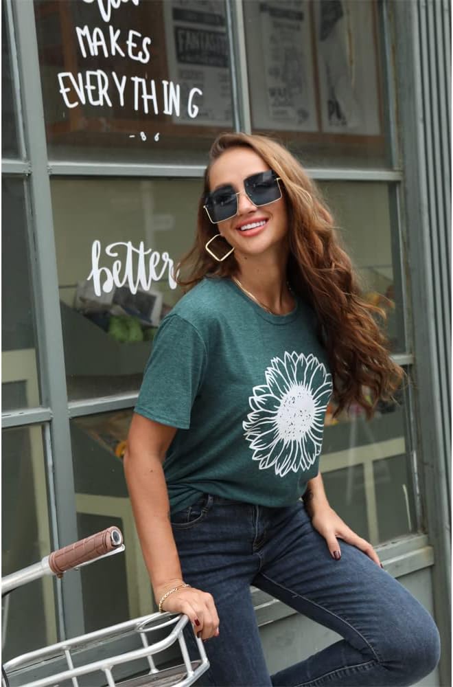 Women's Summer Sunflower T Shirt Cute Flower Graphic Loose Tees Crew Neck Short Sleeve Casual Tops - Image 5