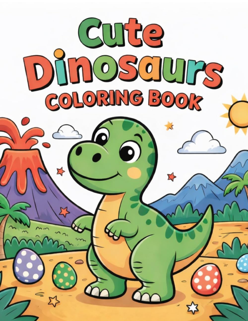 CUTE DINOSAURS COLORING BOOK: For Kids Ages 3-6
