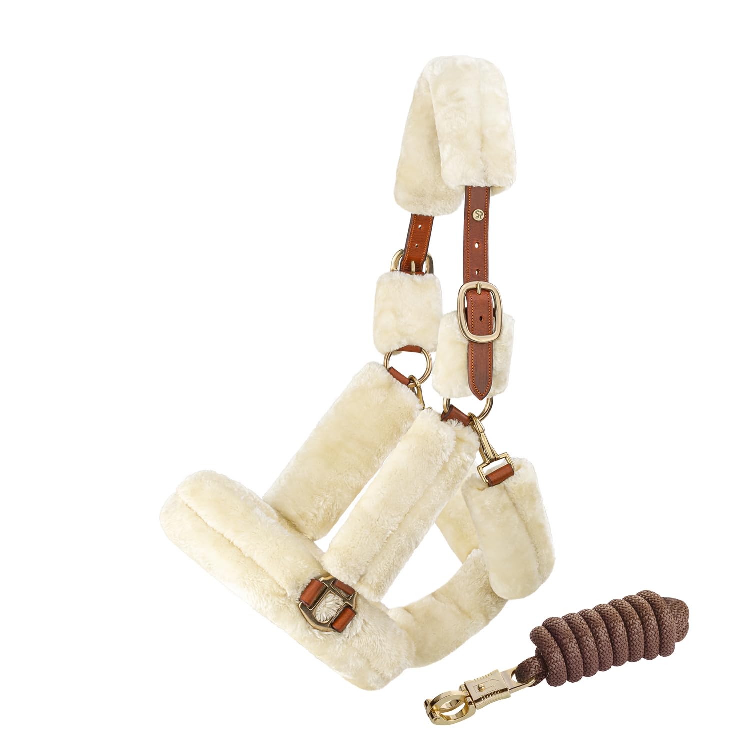 SUNRIDE Cabestro de Piel para Caballos (Dover) con Cuerda - de Cuero Genuino - Ajustable (COB, marrón)
