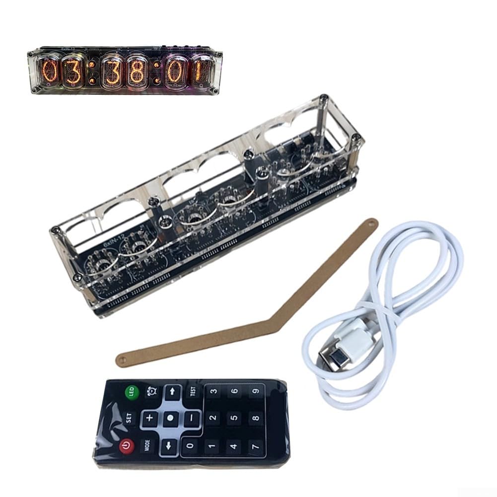 IN-12 Nixie Watch Carcasa de repuesto para tubos de 4 dígitos, versión premium con retroiluminación LED de 7 colores y mando a distancia, CC 5 V a través de USB-C, no requiere soldadura (With vacuum