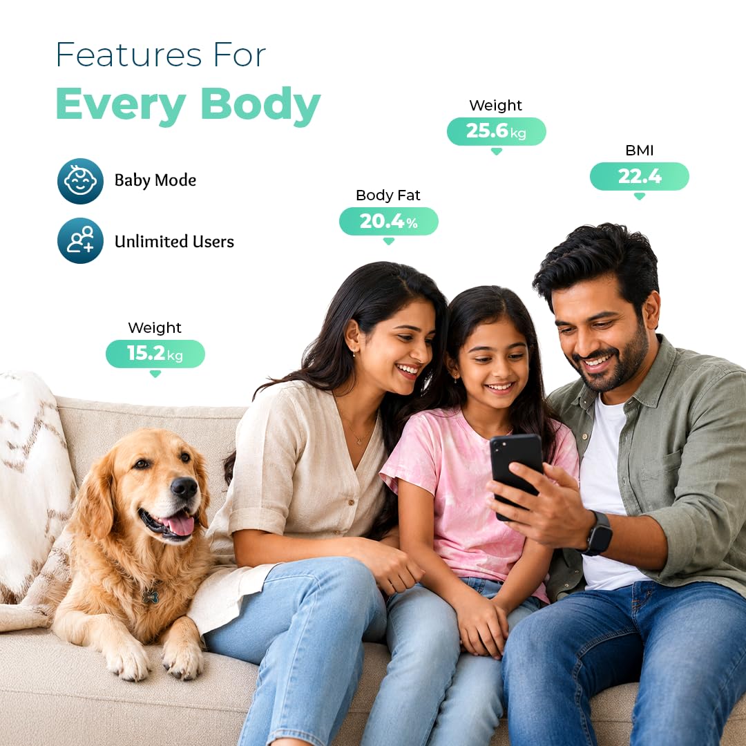 HealthSense Smart Weight Machine for Body Weight | BMI Weighing Scale & Bluetooth Fat Analyser for Home with 25 Body Parameters | Mobile App, LED Display, 100+ User Profiles, 1 Year Warranty | BS 181 4