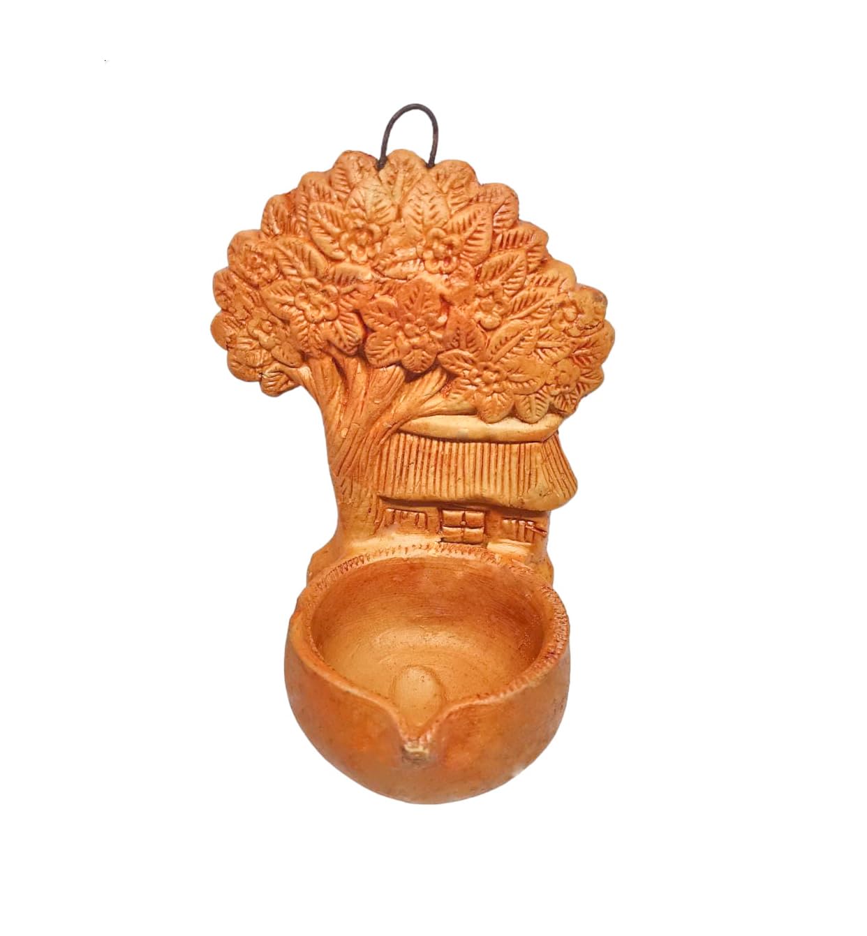 Home Tree Clay Lamp Hanging Diya - Handmade Craft - Terracotta Lamp Idols (9x14cm)