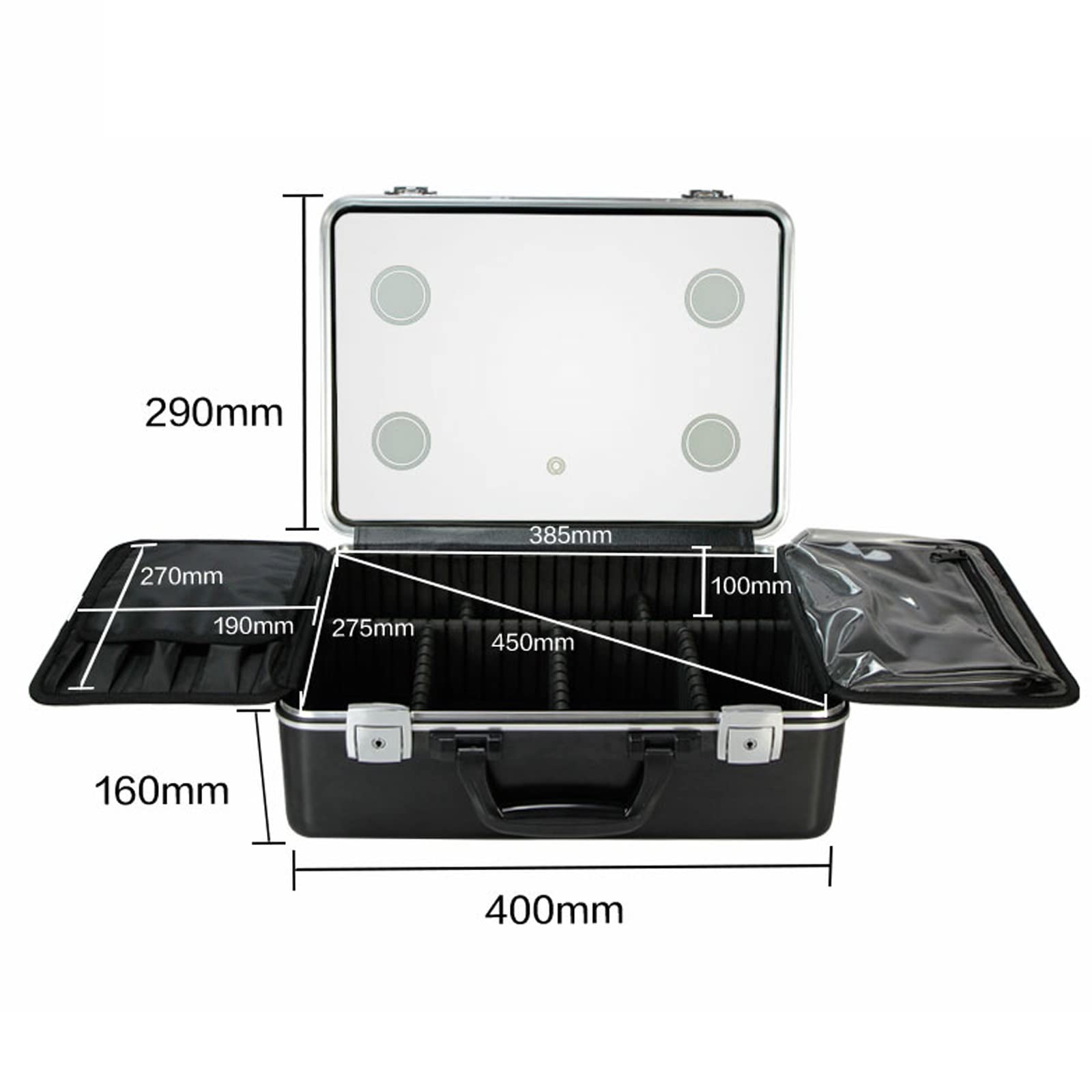 Vanity Case podświetlany LED, Aktówka Makijaż Piękna Etui Podróżna Vanity Makijaż Kobiety Aktówka Manicure, Zamykane Pudełko do Makijażu, Makijaż z Lusterkiem Dodatkowym, Czarny, czarny, Taille