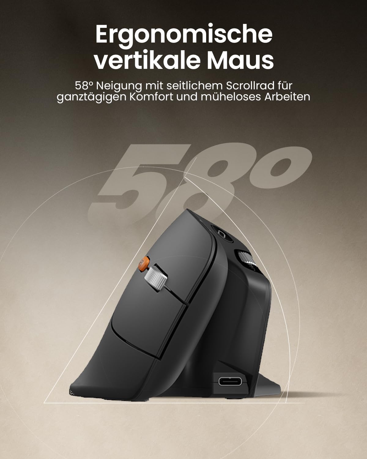 ProtoArc EM11 Pro Ergonomische Vertikale Maus mit Seitenscroll, Anpassbare Tasten, 2*Bluetooth + 2,4G Kabellos, Wiederaufladbar, Vertikal Funkmaus für Büro PC/Mac/Windows/Linux