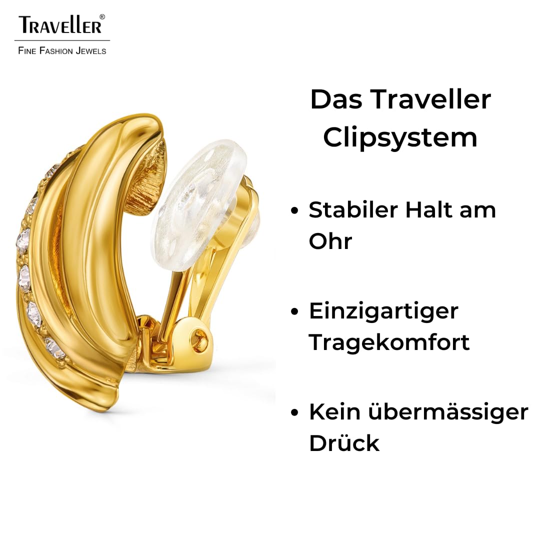 Traveller Ohrclip - Damen - Goldfarben - Kristalle - 18 x 10 mm - 22kt vergoldet - 157774