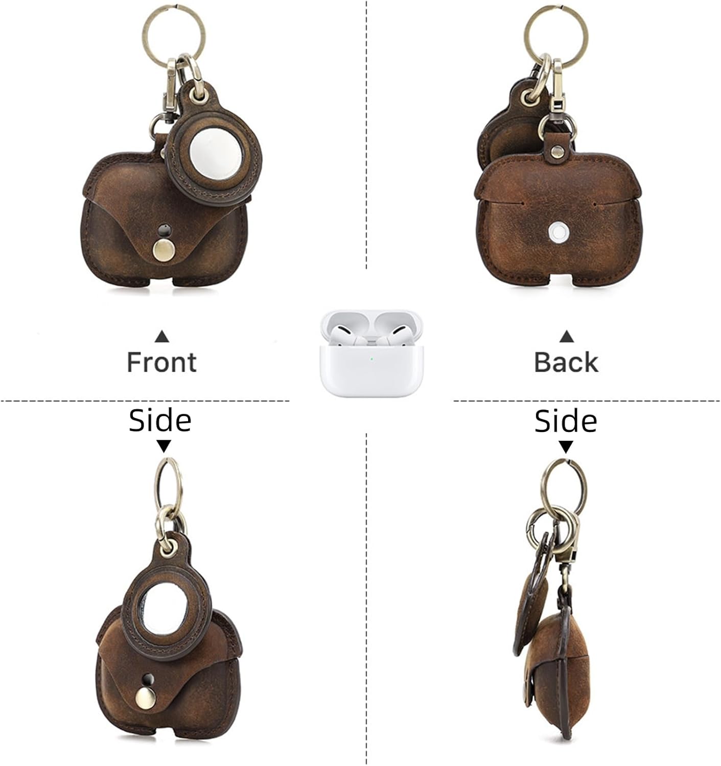 [3 in 1] TSVSXS Leather Case Compatible with AirPods Pro 2nd/1st Generation/Compatible with Airtags, Soft Genuine Leather PU Protective Cover with Keychain Cleaning Kit