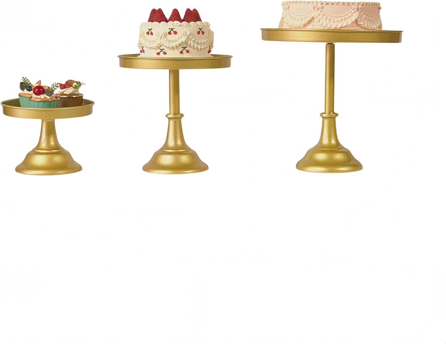 3 Pcs Metal Round Cake Stand Set 8“10”12" Cake Display Stand Dessert Cupcake Display Tray for Graduation,Wedding,Birthday,Party,Baby Shower,Anniversary,Ceremony,Christmas (Gold)