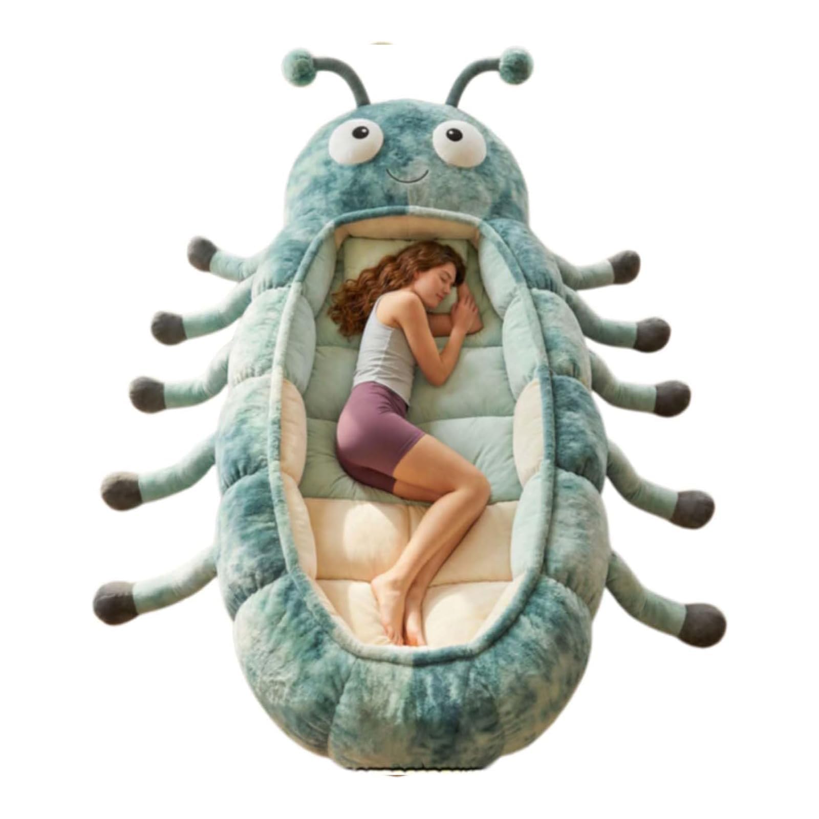 Hugging Caterpillar Sacos de dormir – Tumbona de cuerpo completo de felpa para adultos, cápsula de siesta interior, sistema de abrazo de cordón, nido de lectura acogedor, saco de dormir convertible