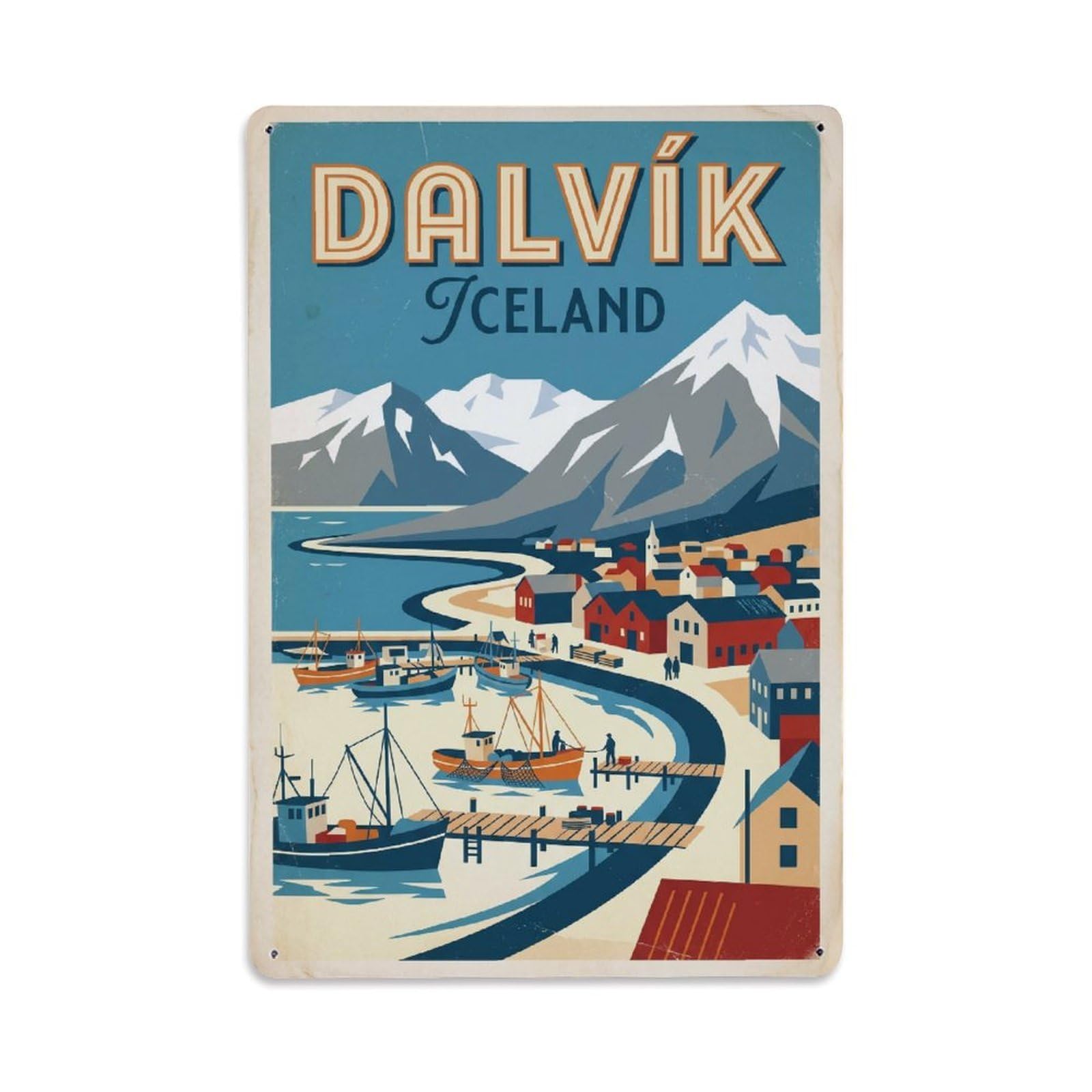 Este 8X12inch Style Vintage Travel Dalvik Iceland Fishing Metal Tin Sign