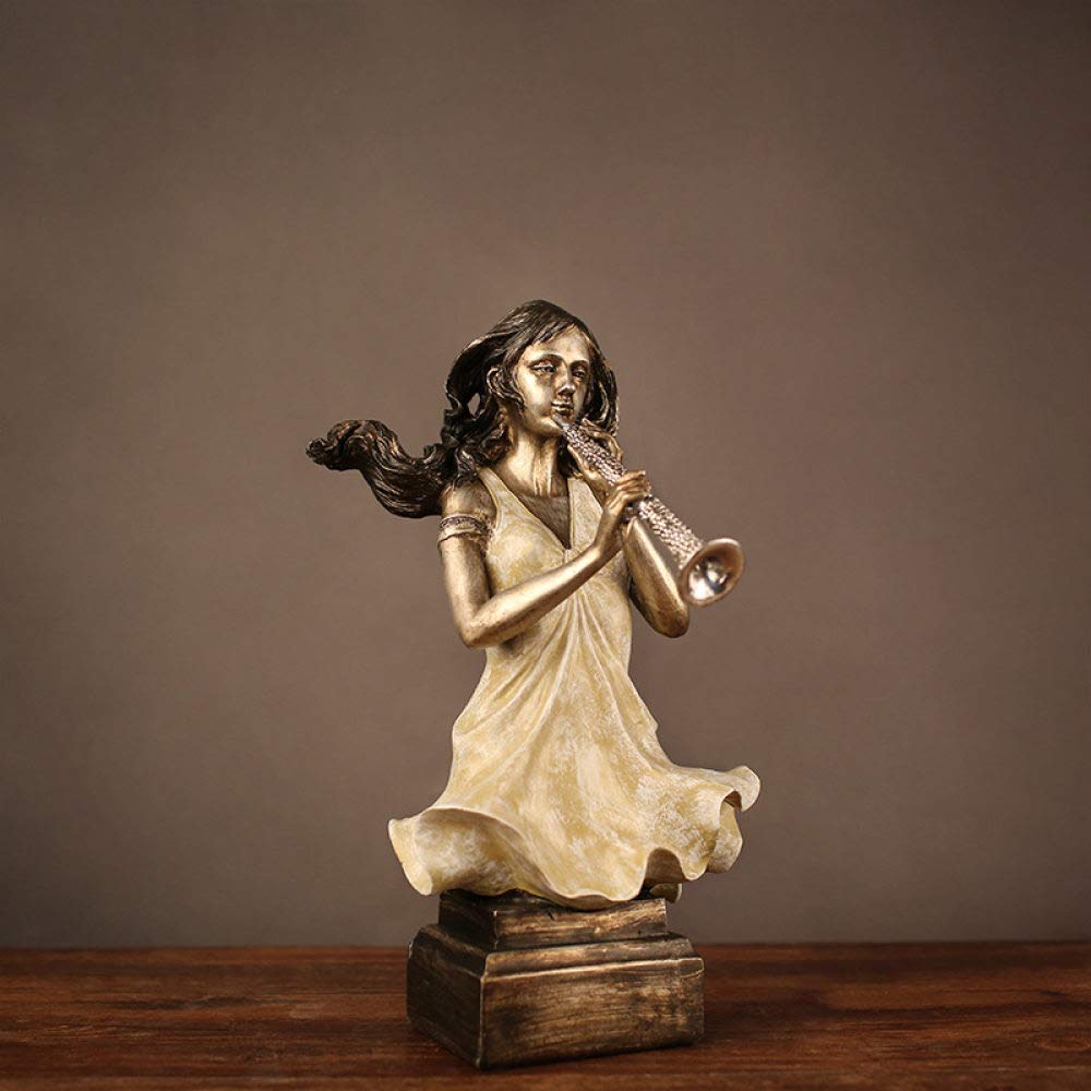 Statue de fille en résine jouant de la clarinette pour déco maison