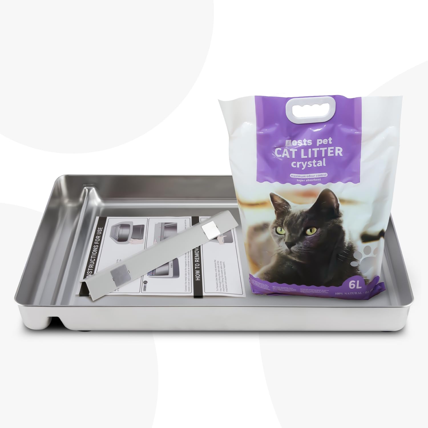 Stainless Steel Replacement Tray Compatible with petsafe Reusable Trays - Complete Kit with 6lb Cat Litter Included - Compatible with petsafe Reusable Trays for Self-Cleaning Litter Box Systems
