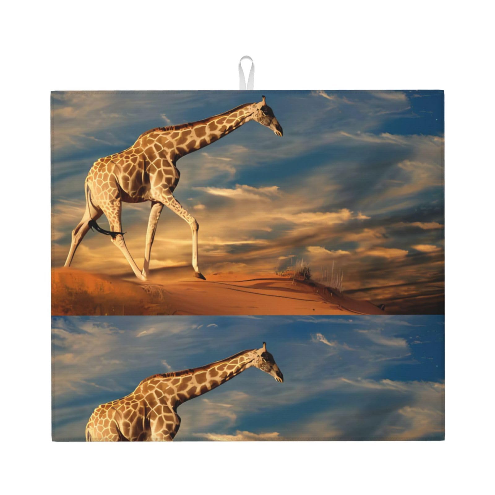 WHJSHOP Giraffe Animals Of Africa Prints Kitchen Drying Mat - Absorbent Dish Drying Throw with Vibrant Prints, Quick-Dry Countertop Layer for Dishes & Glassware - Non-Slip