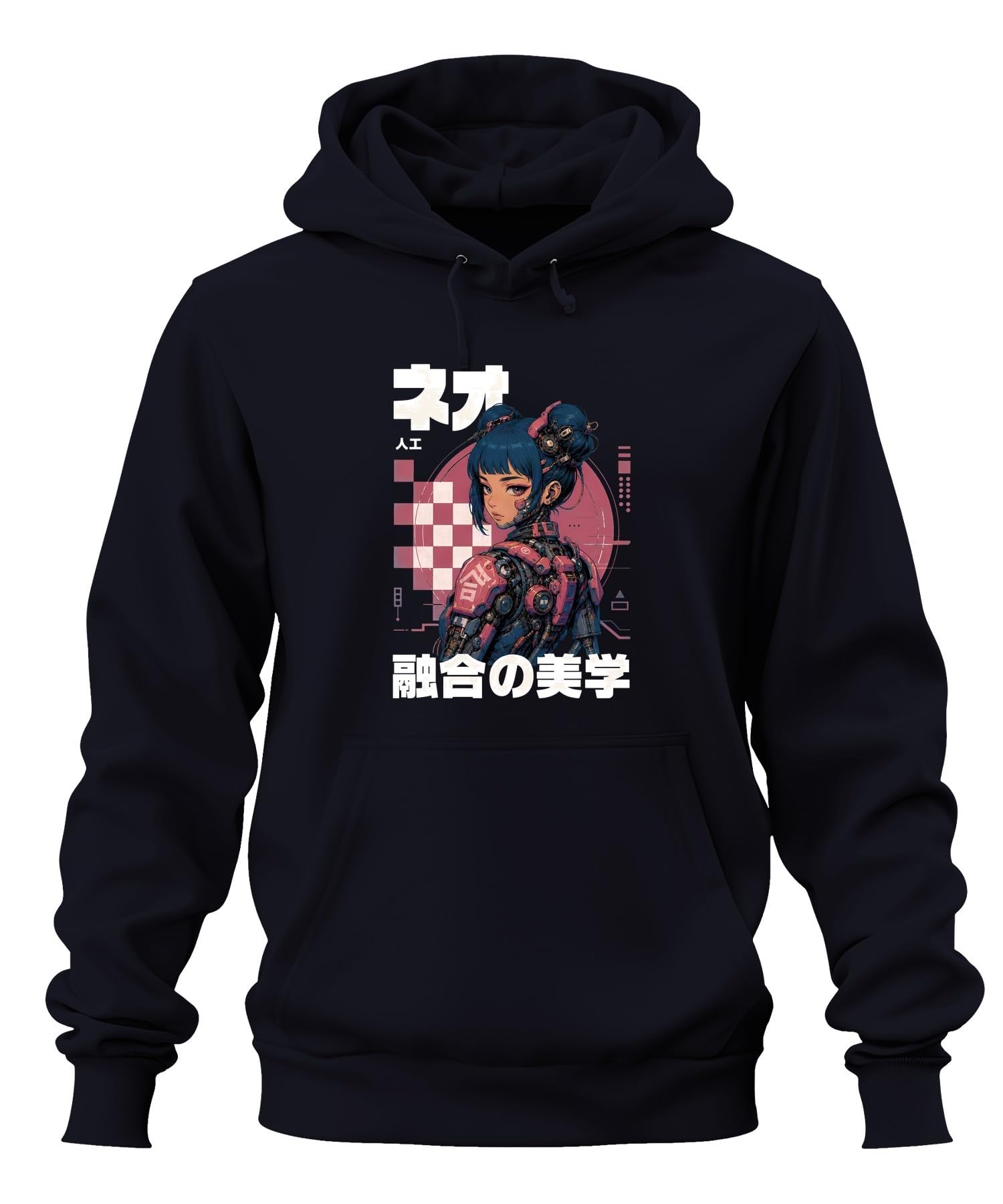 Cyberpunk Anime Dziewczęca Japonia Y2K bluza z kapturem | Manga Android Vaporwave Otaku Gamer Mecha Synthwave Techwear Cybercore Dystopijny pomysł na prezent Futuryzm