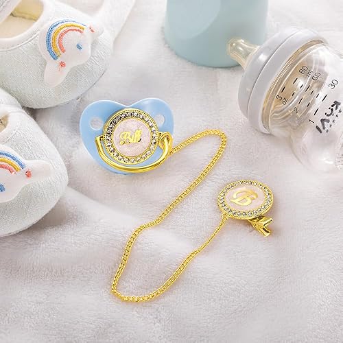 Miniatura 4 de Juego de chupete personalizado con nombre  Clip para chupete dorado y rosa personalizado y regalo para bebés de 0 a 18 meses, cubierta antipolvo sin