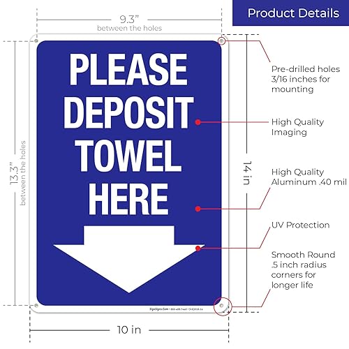 Miniatura 37 de Please Deposit Towel Here with Downward Arrow Sign, 12x18 Inches, 3M EGP Reflective .063 Aluminum, Fade Resistant, Made in USA