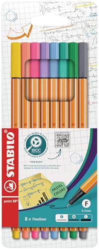 STABILO Rotulador punta fina point 88 - Estuche con 8 colores pastel