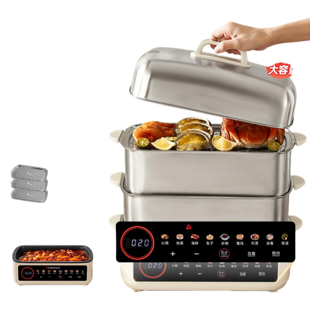 蒸し器 電気 スチームクッカー Amazon | Amecke 電気スチームクッカー 全鋼製健康蒸し器 3段せいろ