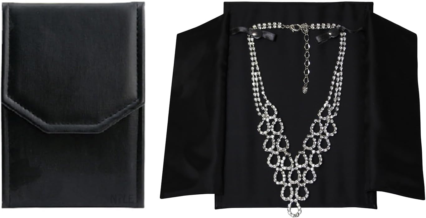 Black Leatherette Travel Jewelry Organizer Necklace Storage Carrying Case Jewelry Display Case Necklace Folder