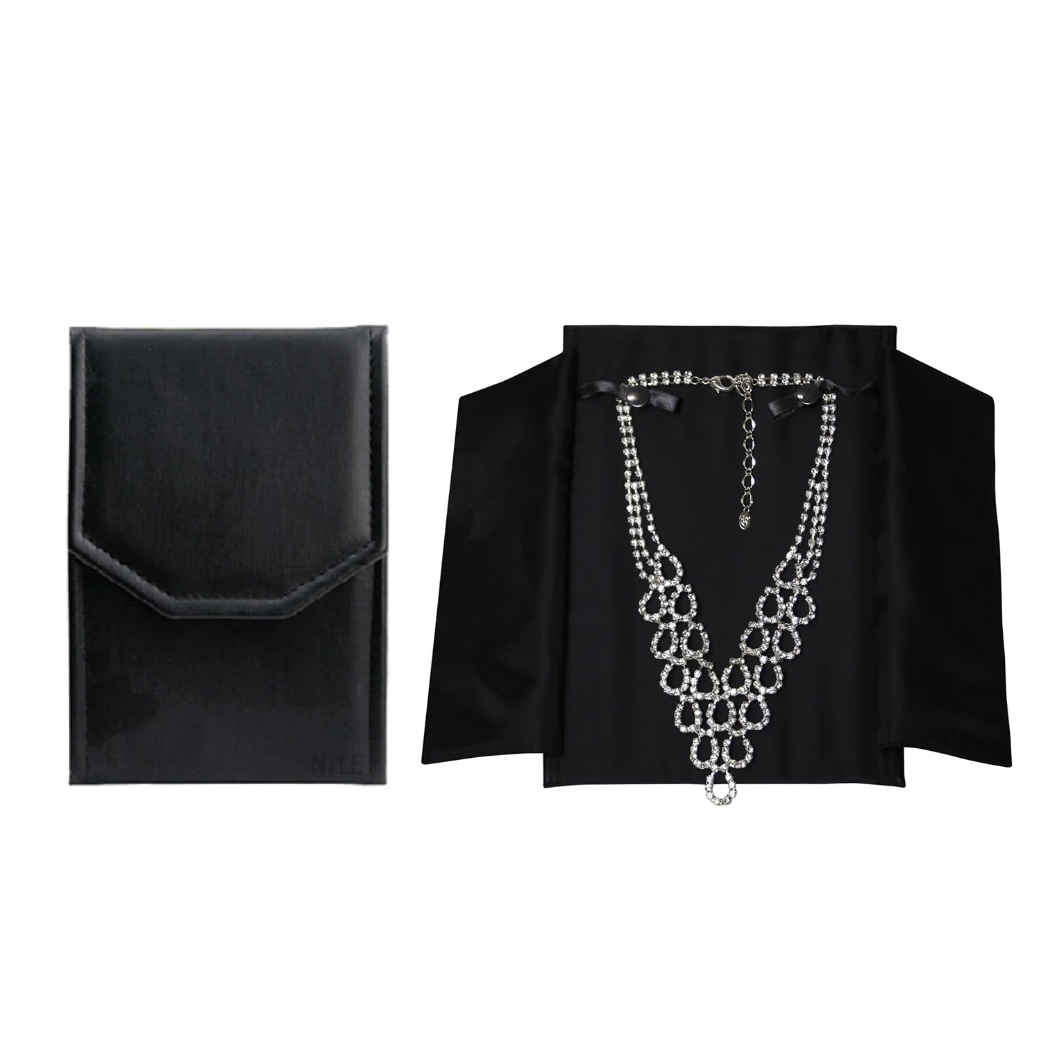 Black Leatherette Travel Jewelry Organizer Necklace Storage Carrying Case Jewelry Display Case Necklace Folder