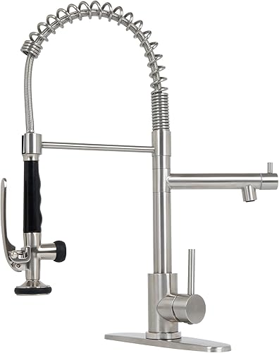 Grifo de cocina con rociador extraíble, grifo de fregadero de cocina comercial con relleno de olla, grifo de boquilla doble de acero inoxidable de