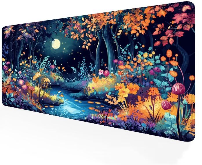 Tapis de souris XXL 900x400x3mm motif arbre et fleur en caoutchouc antidérapant pour PC