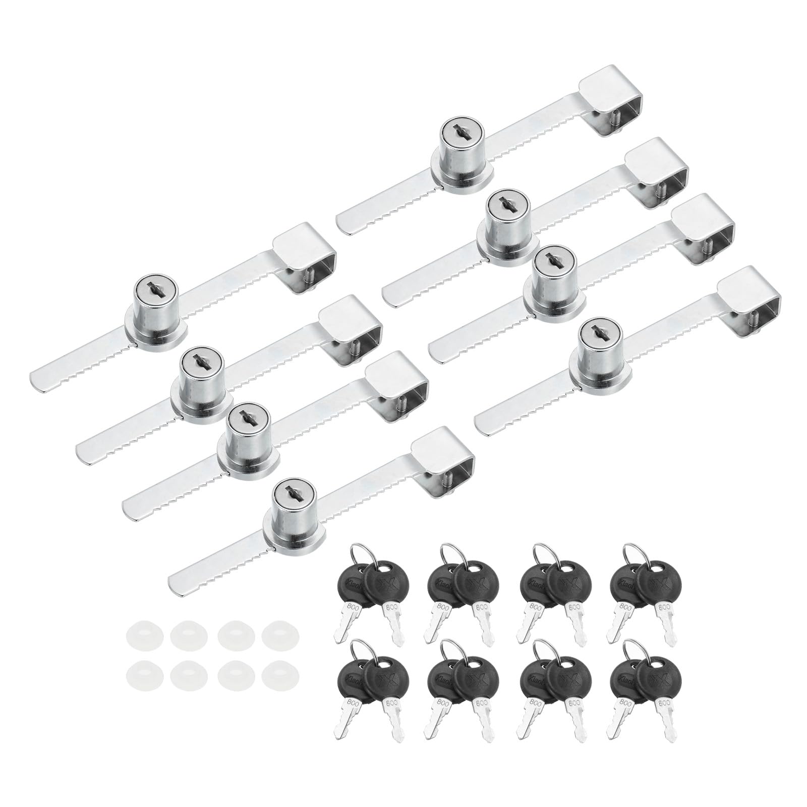 PATIKIL 8 Pack Sliding Glass Door Ratchet Lock with 16 Keys 5.5x0.4inch, Silver, 5.5x0.4 Inch