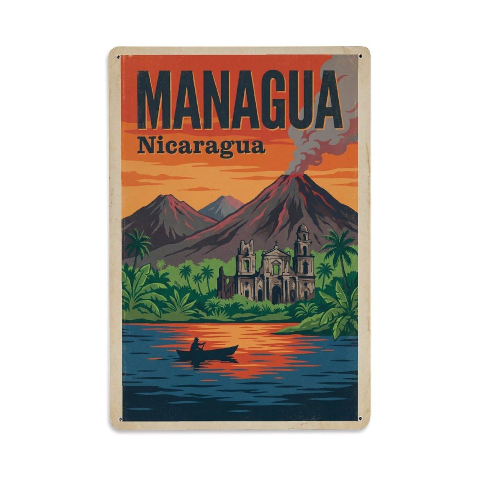 Gead 8X12inch Style Travel Retro Nicaragua Managua Metal Tin Sign