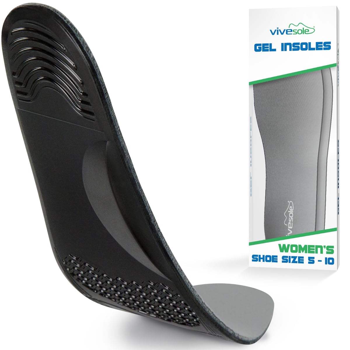ViveSole Thin Gel Insoles for Women - Plantar Fasciitis Relief for Work Boots & Heels - Shoe Inserts for Flat Feet Arch Support - Orthotics with Metatarsal Pads Foot Cushions for Heel in Shoes