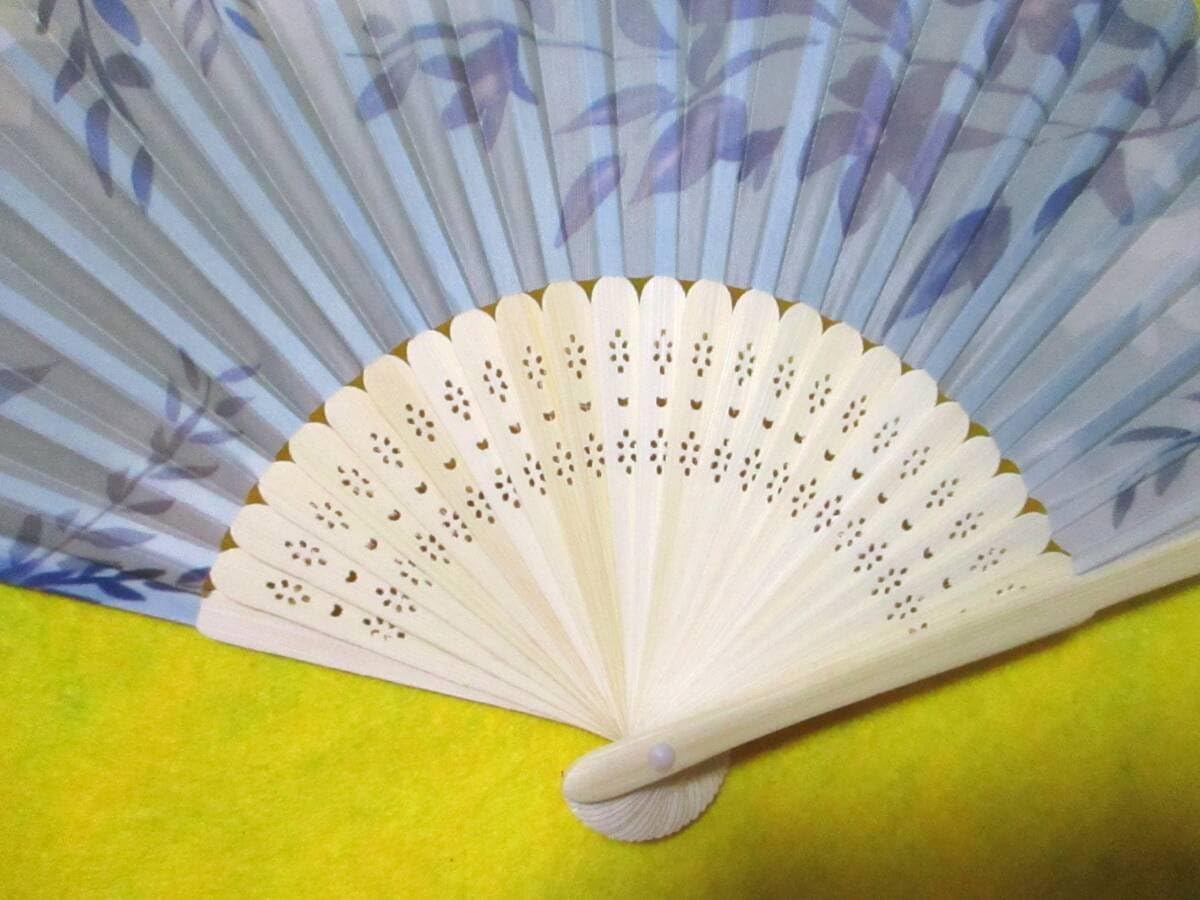 桔梗 扇子 布タイプ 水色系 21㎝ 天然竹 キキョウ フラワー 花 和 せんす うちわ 浴衣 着物
