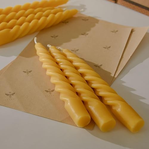 Miniatura 6 de DEYBBY Juego de 4 velas espirales de cera de abeja de 7 pulgadas, sin goteo y sin humo, velas de cera de abejas puras trenzadas para decoración del
