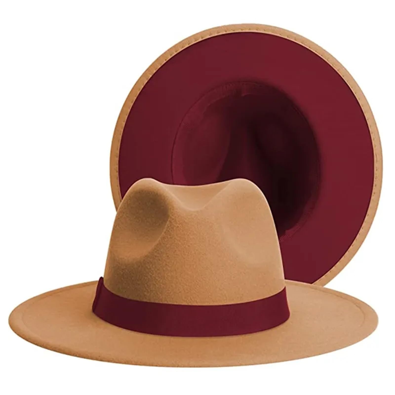 Cappello di Paglia Uomo Cappello Fedora Patchwork Unisex Jazz Cappelli Eleganti Uomo Donna Berretto a Tesa Larga(Color 7)