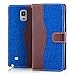 Produktbild Saxonia. Hochwertige Jeans Tasche für Samsung Galaxy Note 4 SM-N910 - edle Schutzhülle mit Fächer für Kredit-, Visitenkarten | beste Qualität und Verarbeitung | stabile Standfunktion | Farbe: Braun-Blau