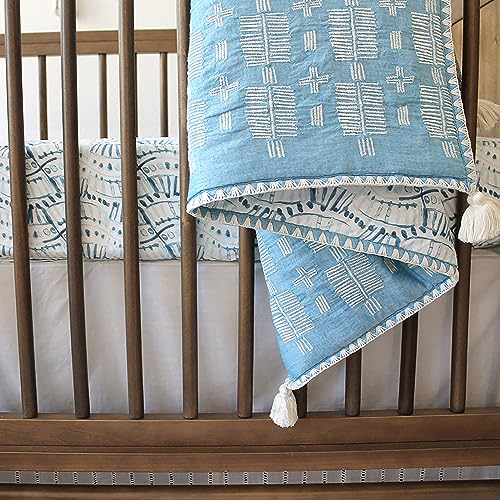 Crane Baby Soft Cotton Crib Mattress Sheet, Fitted Sheet for Cribs and Toddler Beds, Indigo Blue, 28”w x 52”h x 9”d