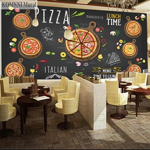 Komnni Custom Pizza Shop Wall Mural Hand Painted Abstract Pizza 3D Photo Wallpaper Cafe Dessert Shop Western Restaurant Wall Painting #TOP2