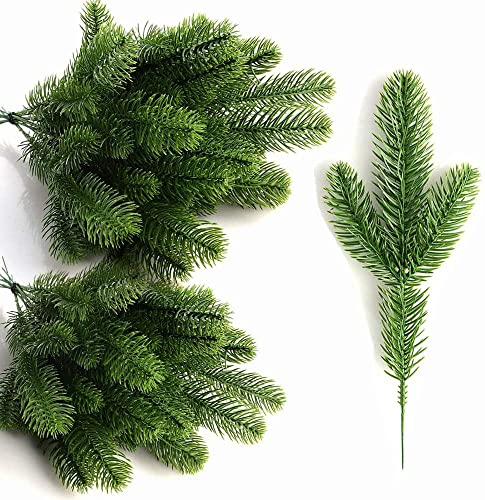 KLEWEE 60 Pcs Artificial Pine Branches, Christmas Tree Filler Branches, Realistic Faux Christmas...