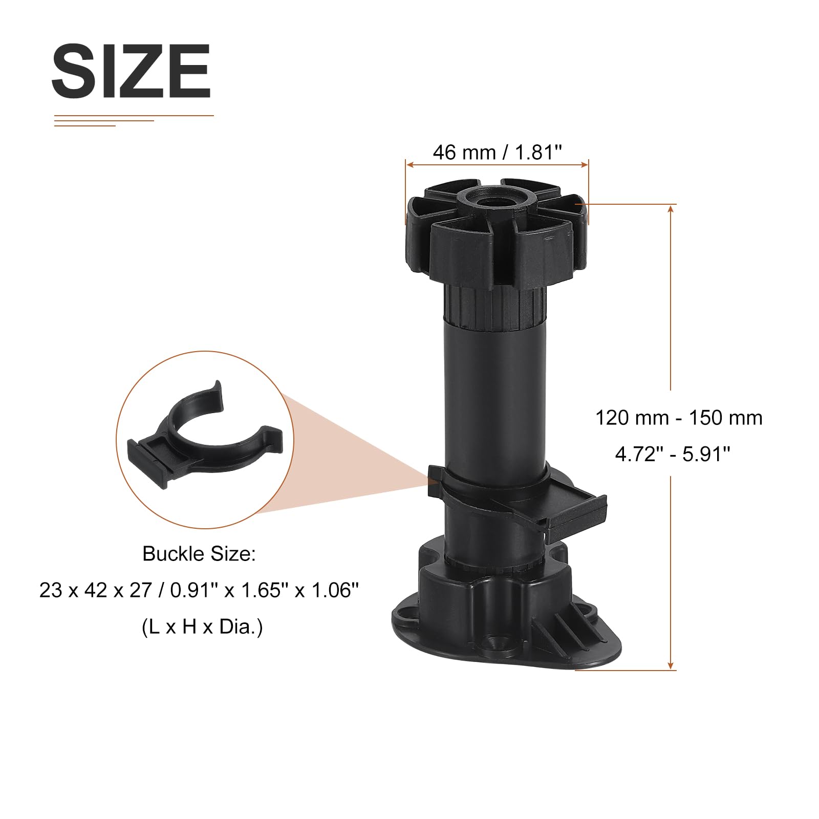 DTGN 120x46mm(LxW) Adjustable Leveling Feet - 4Pack- Good for Furniture - Leveler Support Frame Replacement Legs - Black - Image 2