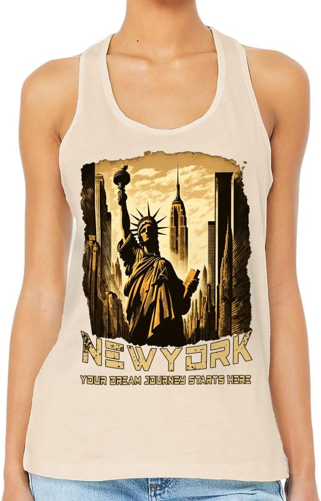 New York Women's Racerback Tank - Statue of Liberty Tank Top - Graphic Workout Tank