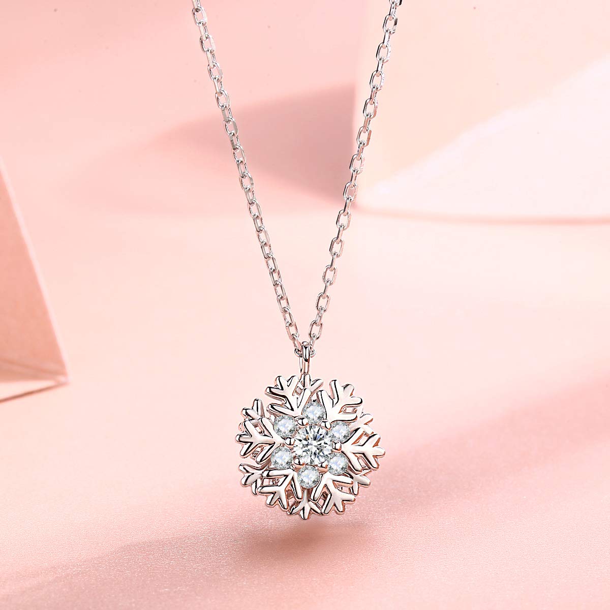 Veecans Women Necklace 360 Rotation Snowflake Pendant Made With