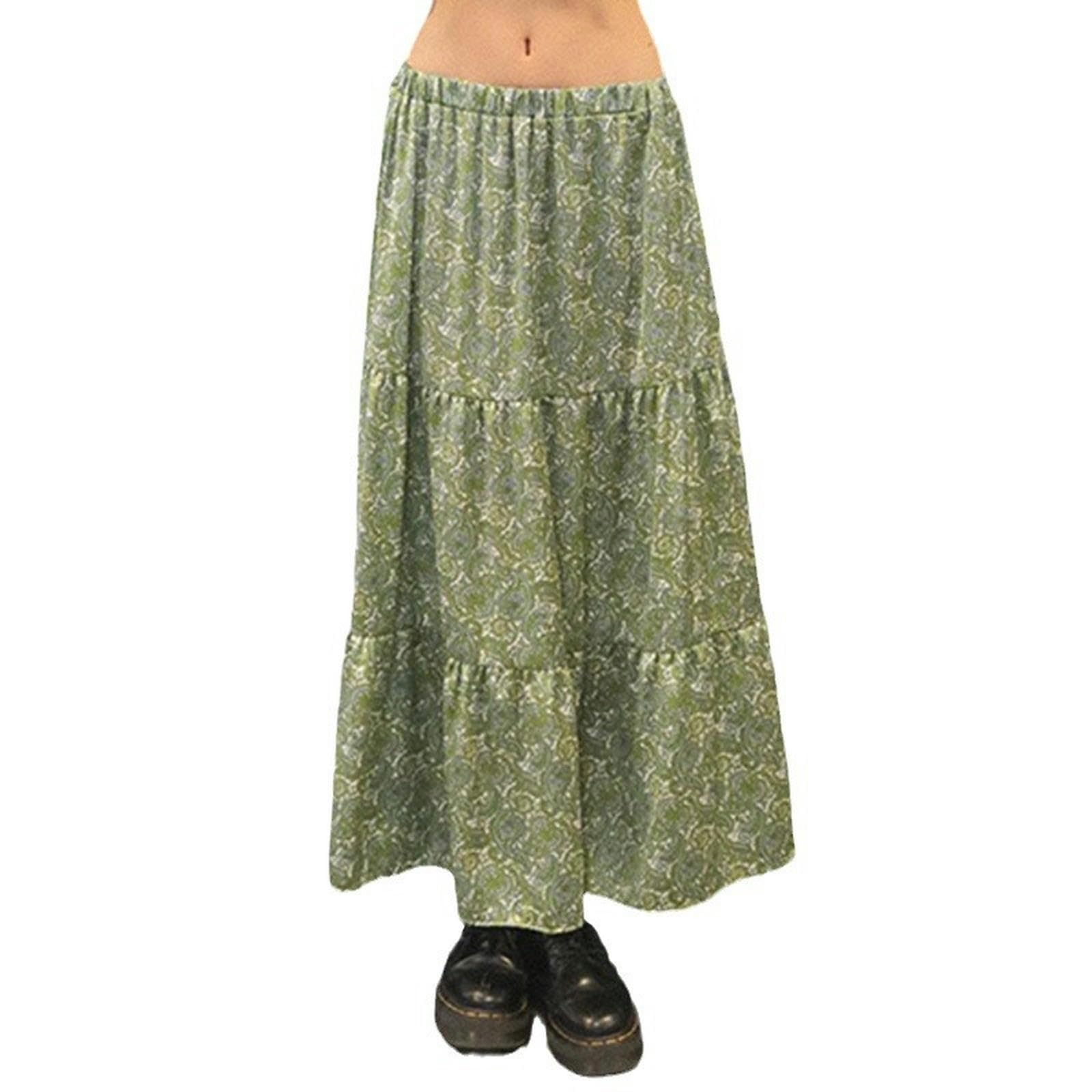 Gonna a Ruota Stampata Verde Gonna a Trapezio in Maglia Larga da Donna Gonna Casual - Verde - M