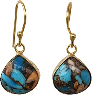 Veracity Jewelry Spiny Oyster Copper Turquoise Heart Shape Bezel Set Love and Friendship Gold Filled Women's Earrings - Spiny Oyster Turquoise Gold Plated Earrings - VE-138