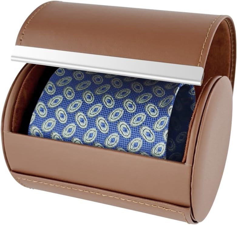 YY YEARCHY Men's Necktie Travel Case, Tie Anti-Wrinkle Organizer Box - Formal Cylinder Shape (Blue)