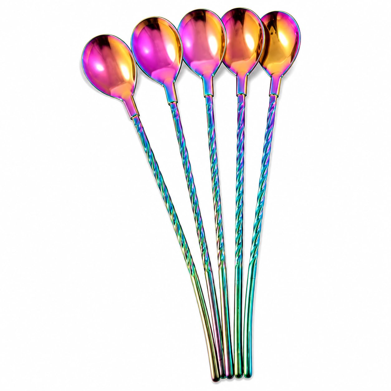 Stainless Steel 2-in-1 Spoon Straws, Set of 6 | Twisted Handle Design, Reusable & Easy to Clean, Cocktail Stirrer, Multi-Function Use, Iridescent Finish-image-7