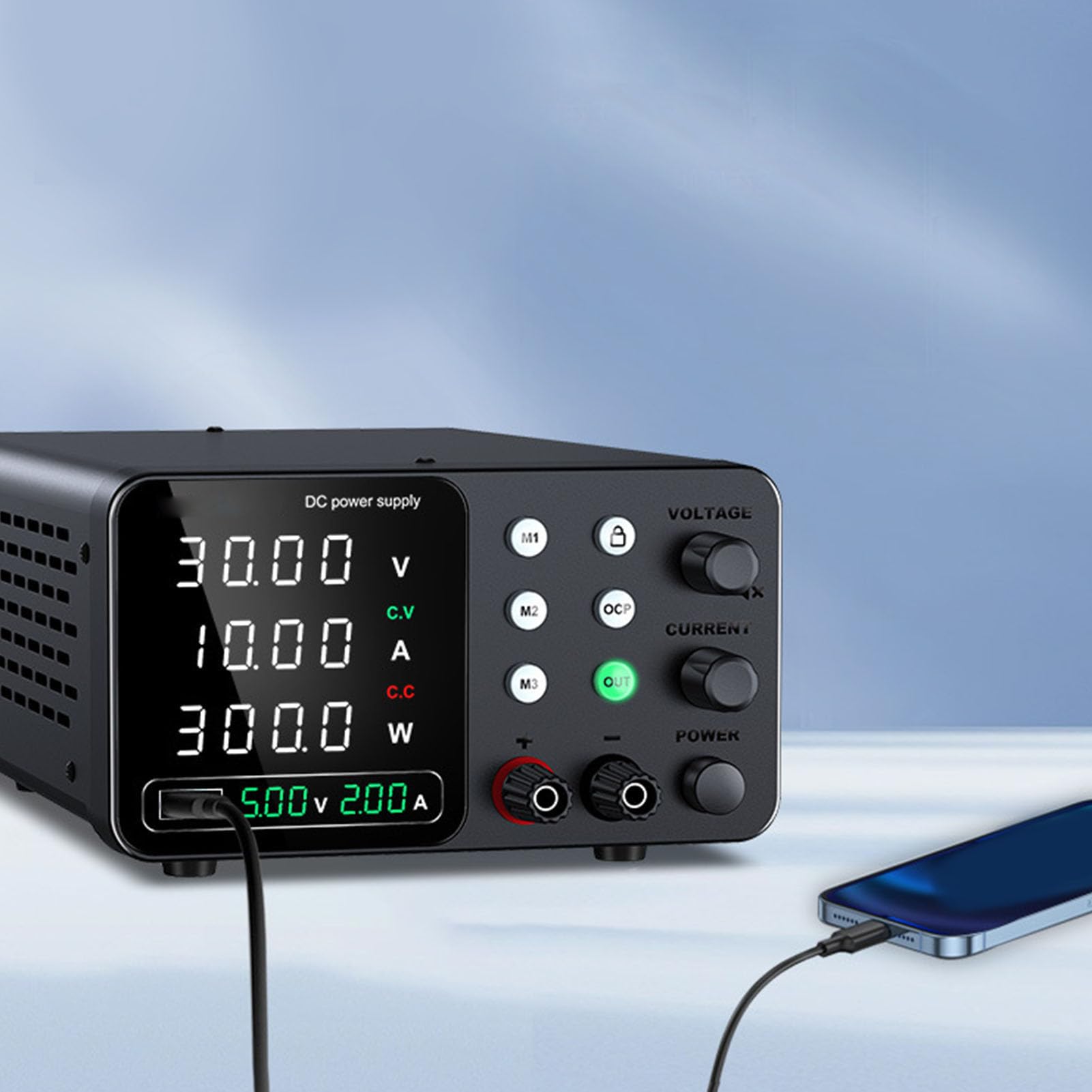 SEAFRONT 150W Fuente de Alimentación DC Fuente de Alimentación Ajustable Variable Variable Regulada 0-30V 0-5A con Ventilador USB de Carga Rápida y Refrigeración Inteligente para (Enchufe UE 230V)