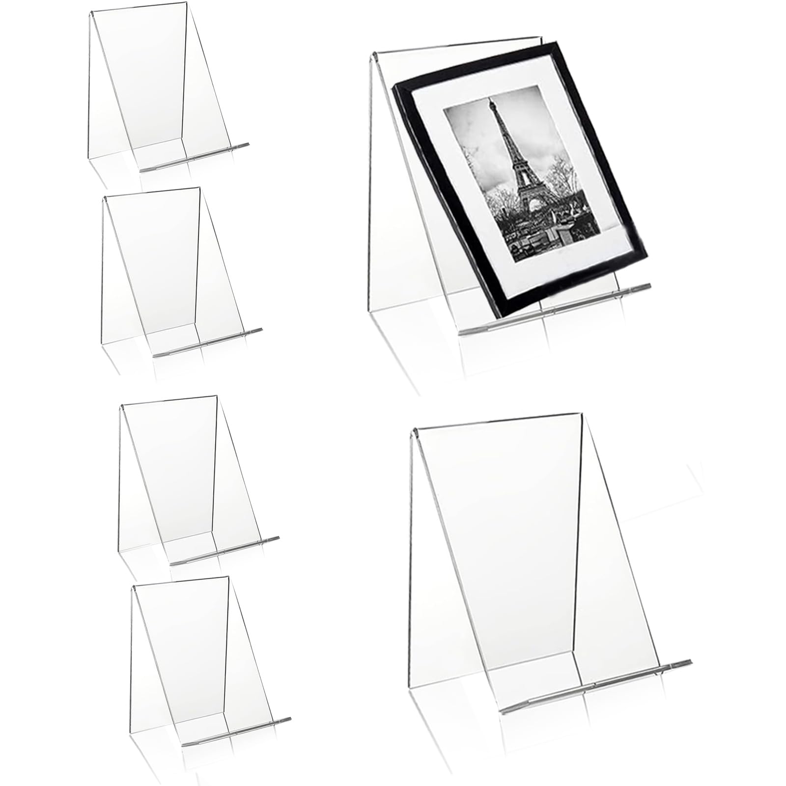 BLLREMIPSUR 6 Pack Acrylic Book Display Stand, Clear Book Holder, Transparent Acrylic Table Stand for Books, Photos, Brochures, Pictures