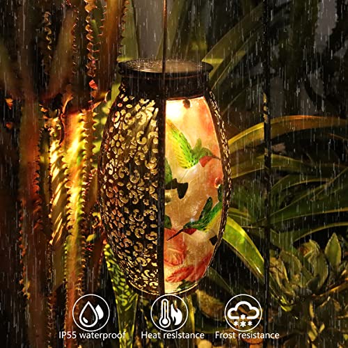 Solar Lanterns Outdoor Light - Solar Powered Led Hummingbird Glass Lights Decorative Waterproof Tabletop Lamp With Hollowed-Out Design For Indoor Yard Table Patio Garden Pathway Holiday #TOP1