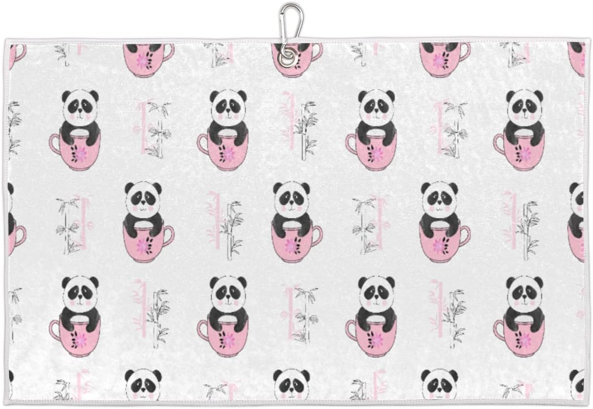 Cup Panda with Bamboo Golf Towel Microfiber Club Cleaner with Carabiner Clip Water Absorption Quick Dry Golf Towels for Women Men Golf Accessories 15 X 24 Inch