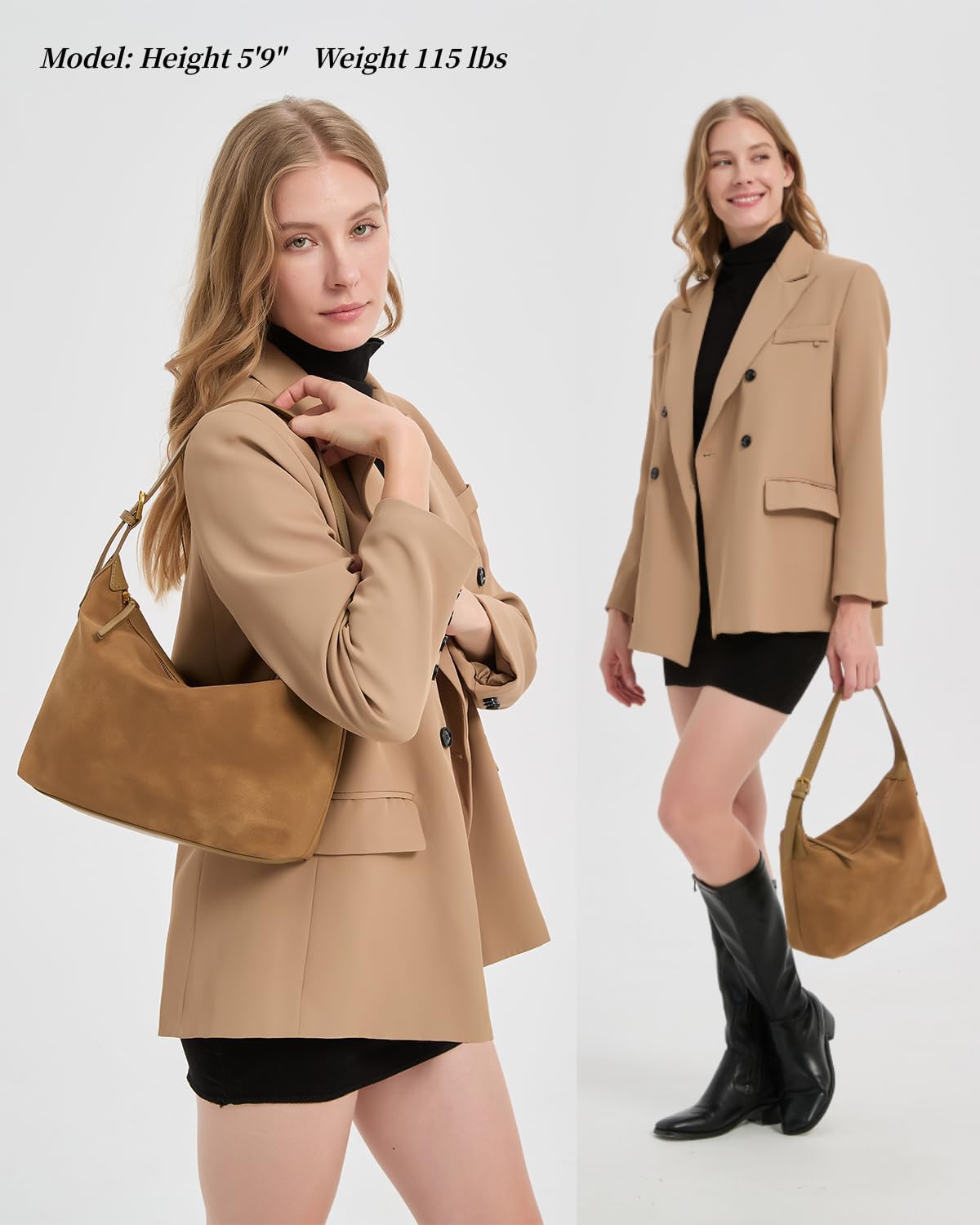 Medium Suede Hobo Bags for Women 10.6 Inch, Matte Faux Leather Shoulder Bag with Adjustable Strap, Slouchy Crossbody Purse - Image 8