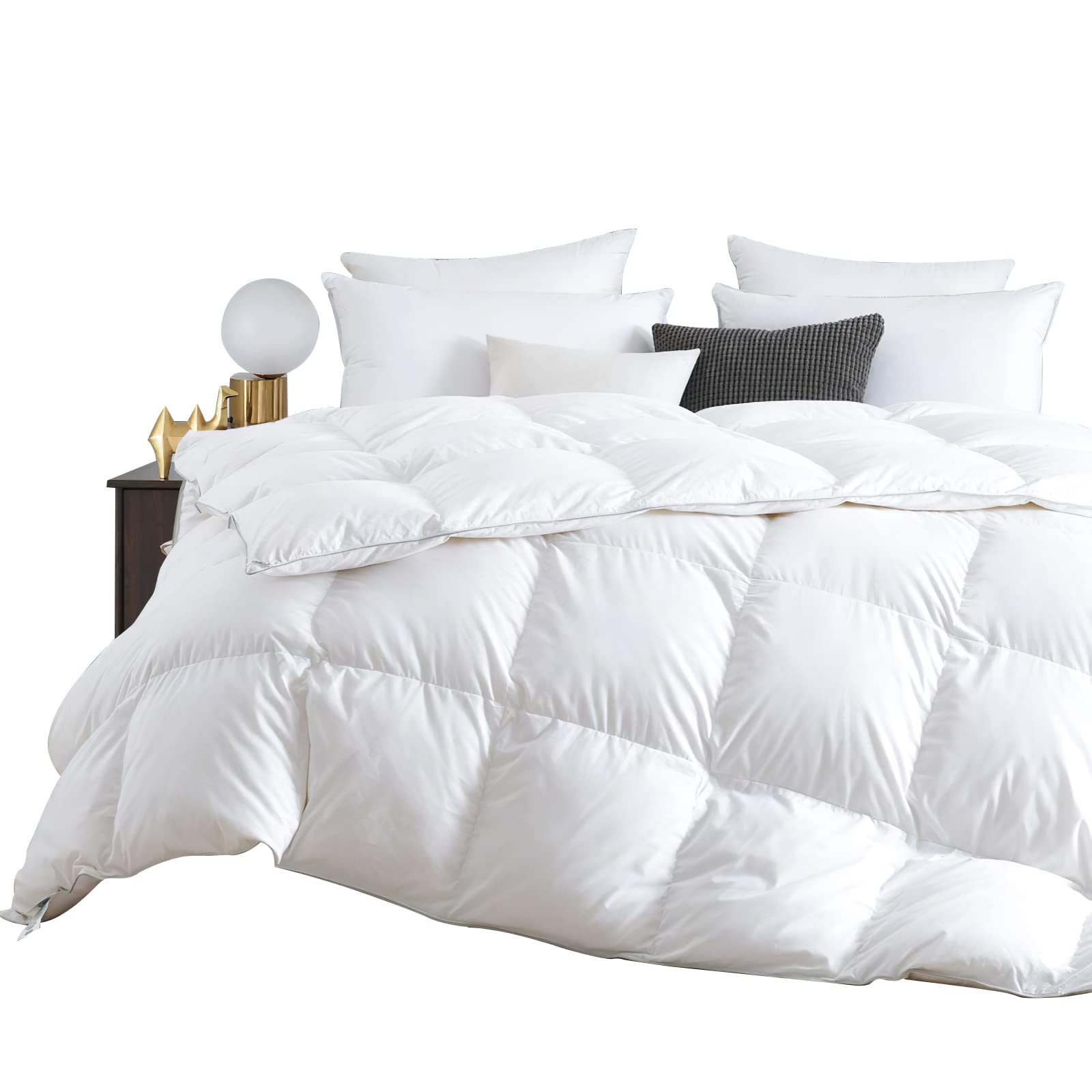 KISAA Living 10.5 Tog White Goose Feather and Down Duvet Comforter with 100% Cotton Down Proof Fabric – Machine Washable - All Season Duvet/Quilt, Box Stitched (Double)